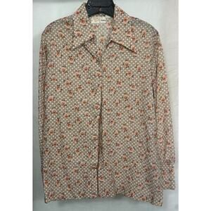 Vintage 70s Russ Togs Floral Geometric Button Up Blouse M-L